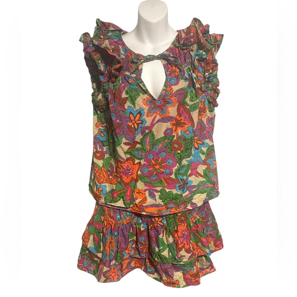 Jennifer & Grace Tropical Skirt & Top Set Y2K Layered Ruffle Hippie Size Medium